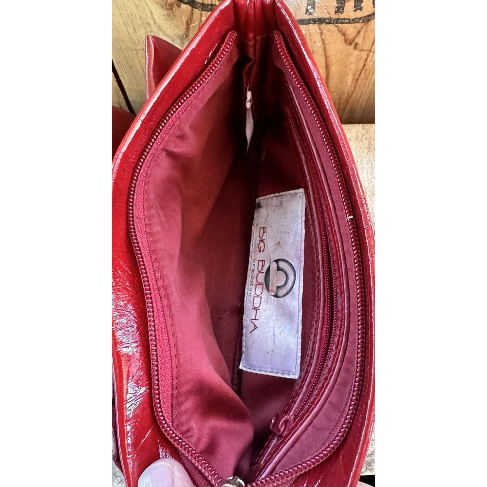 Big Buddha Wristlet Clutch Purse Formal Shiny Patent Red Leather - Picture 4 of 6